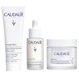 Caudalie Vinoperfect Brightening Trio, Vinoperfect Dark Spot Serum Vitamin C Alternative 30 mL, Dark Spot Brightening Moisturizer with Niacinamide 50 mL, and Glycolic Peel Mask 75 mL